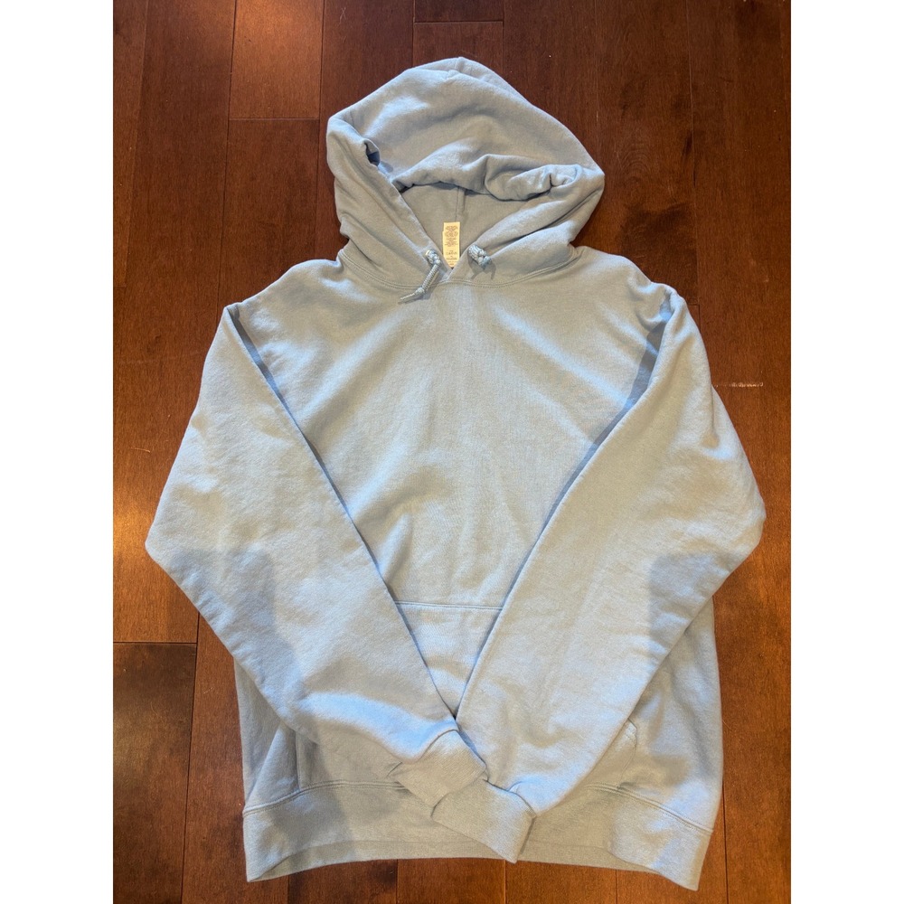 American Apparel Light Blue Pullover Hoodie Sweatshirt Fleece Pocket Mens Large